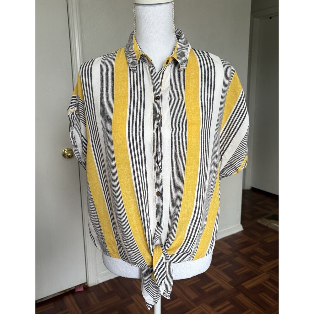 Love Notes Women’s Yellow, White And Black Striped Button Up Blouse Size XL